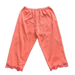 PALTAL Coral Capris Pants Lace Trim Elastic Waist Cropped Casual‎ Boho Vintage